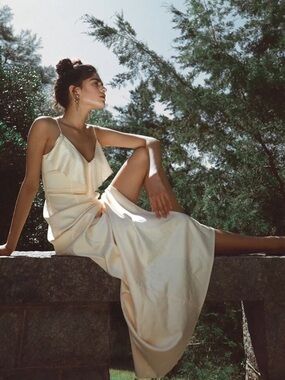 LPA beautiful silky feeling slip dress w/ adjustable straps & slit up the back.